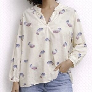 J. Jill Cream Blouse with Paisley Design